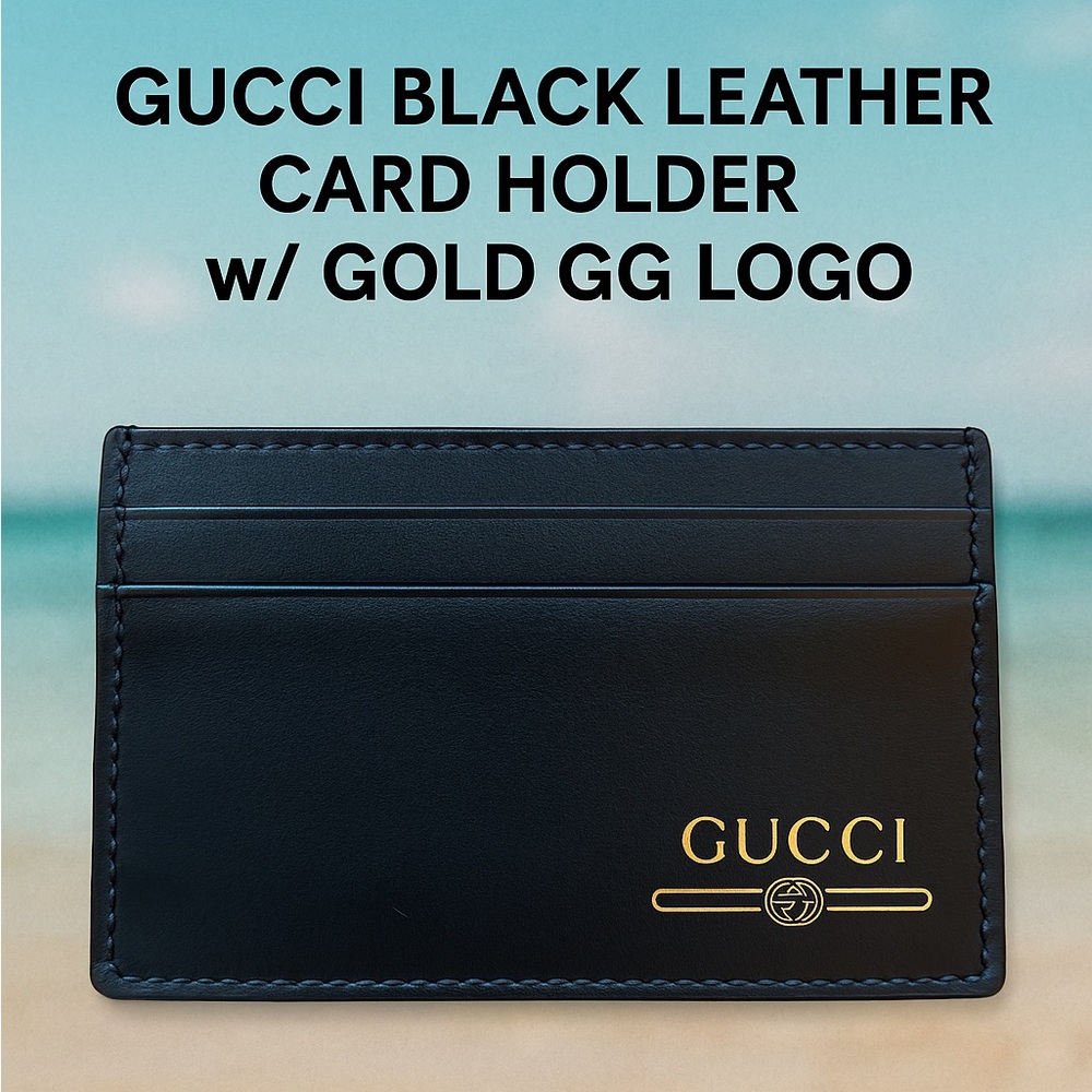 Gucci Black Card Holder with Gold GG Logo - Picture 1 of 4